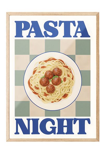 Postifull Ζωγραφική με ξύλινο πλαίσιο, Pasta Night, Ξύλινη ζωγραφική κουζίνας σειράς Comfort, NO:109091
