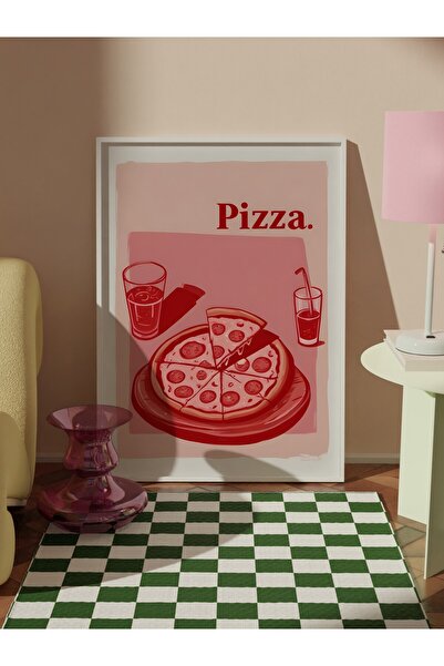 Postifull White Framed Painting, Pizza., Comfort Series Kitchen Wall Painting, No:109094