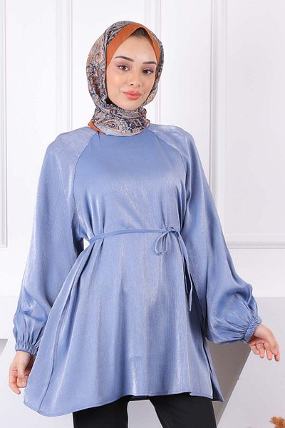 İmajButik Γυαλιστερό χιτώνα Indigo με ζώνη μέσης