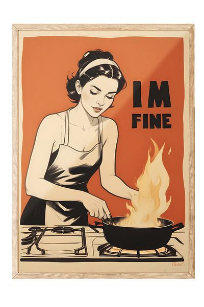 Postifull Ζωγραφική με ξύλινο πλαίσιο, I'm Fine, Ξύλινη ζωγραφική κουζίνας σειράς Comfort, NO:109050