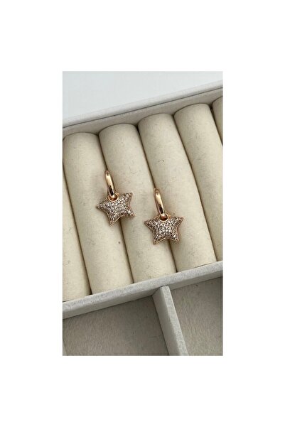 ParlaTakıAksesuar Vip Çelik Yıldız Figür Minik Halka Küpe Gold Rose Renk