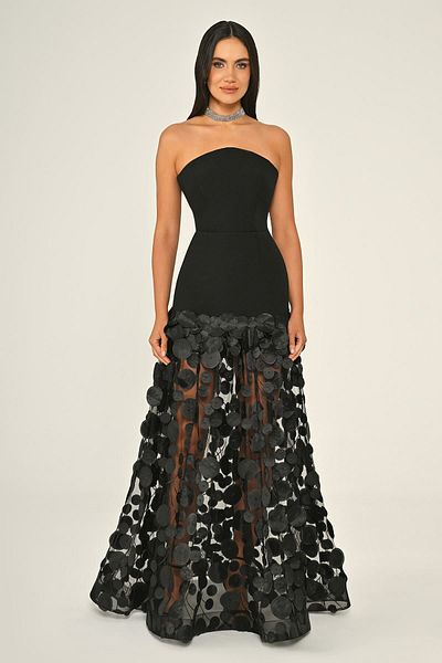 ALFABETA Crepe Skirt 3D Tulle Long Evening Dress Alpha Beta B7067