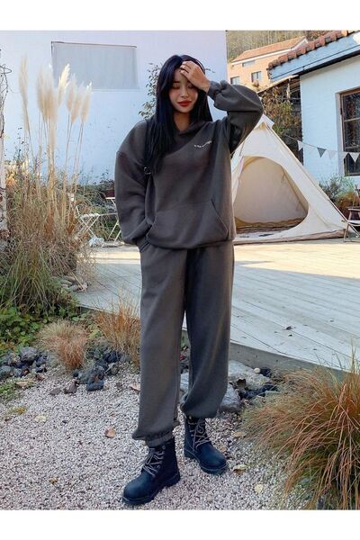 CLAYES Sunlight Written Φούτερ 2 τεμαχίων Φούτερ Jogger - Smoked Bottom Top Φούτερ Σετ Oversize Hooded