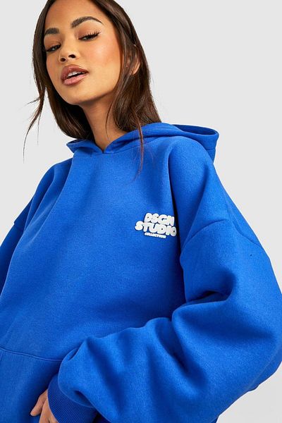 CLAYES Sax Blue Dsgn Studio Tracksuit Set - Printed Oversize Hooded