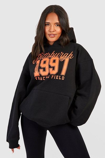 DUBU BUTİK Pittsburgh 1977 Sweatshirt - Black Printed Oversize Thick Winter Hoodie