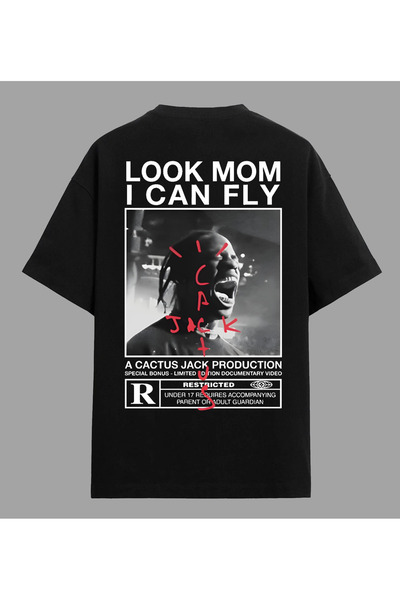 Edizen Tricouri unisex oversize din bumbac, aspect Travis Scott, negru premium