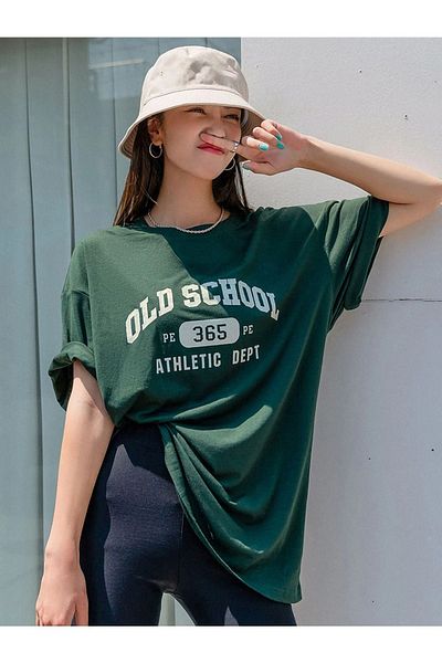 CLAYES Γυναικείο πράσινο Oversize Old School T-shirt - Oversize Printed
