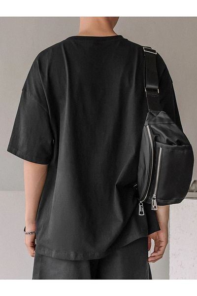 VBSVİBES Tricou tricotat cu imprimeu supradimensionat negru unisex