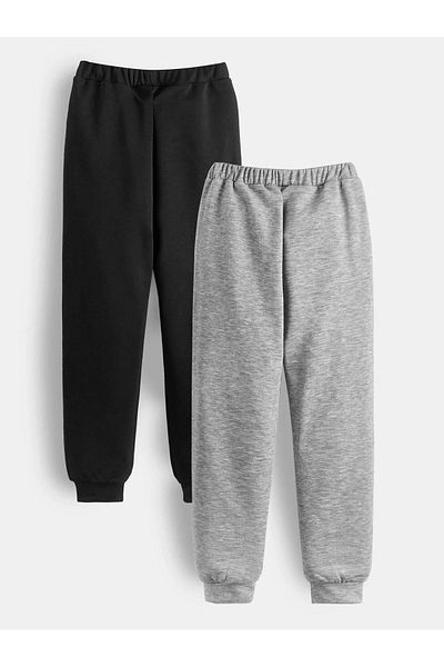 Sweetline 2 Pack Fish Logo California Sweatpants Jogger - Μαύρο και γκρι εμπριμέ λαστιχένιο πόδι ψηλή μέση