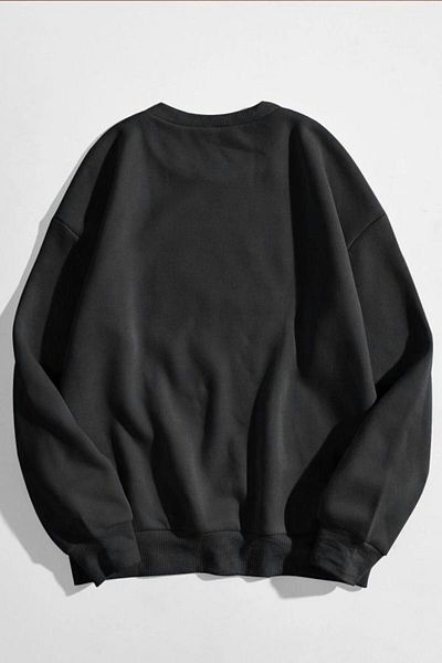 DUBU BUTİK Los Angeles Text Design Sweatshirt - Black Printed Oversize Thick Winter Crew Neck