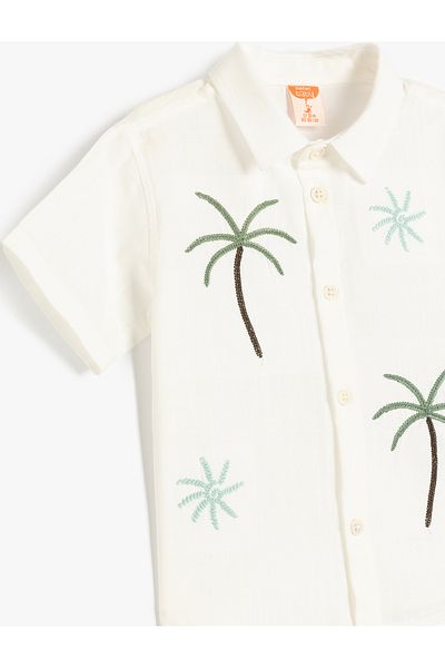 Koton Cotton Short Sleeve Palm Embroidery Detail Shirt