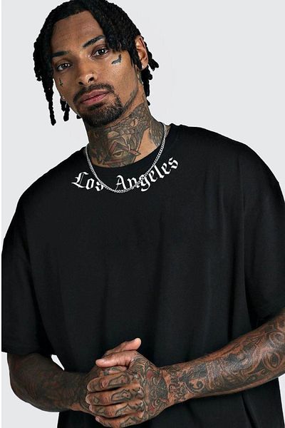 VBSVİBES Tricou tricotat cu imprimeu Los Angeles cu guler supradimensionat negru unisex