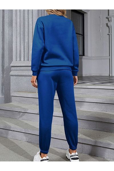 CLAYES Oversize Raised Crew Neck - Sax Blue Basic Plain Tracksuit Set