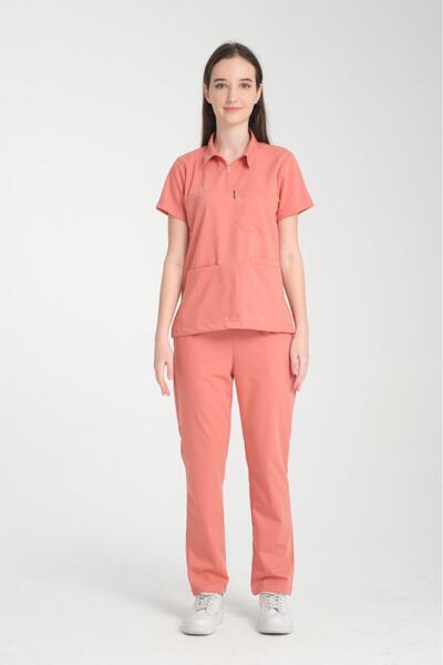 YILMAZ Üniforma POLO yaka yavruağzı renk Unisex likralı hemşire doktor takım ...