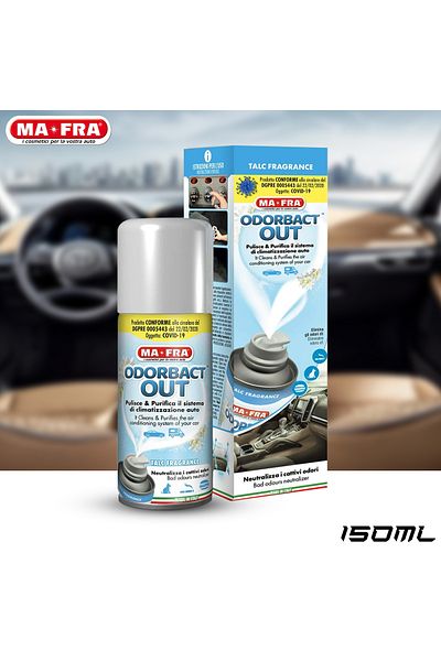 MAFRA MA-FRA Odorbact Out Car AC Sanitizer Talc Fragrance 150ml – Air Conditioner System Purifier Spray