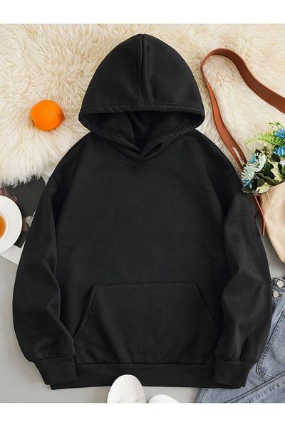 DUBU BUTİK Of Coffee Lips Sweatshirt - Black Printed Oversize Thick Winter Hoodie