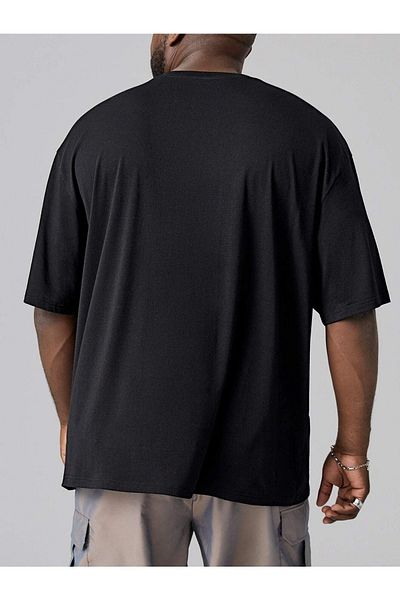VBSVİBES Men's Black Oversized Sculpture Printed Knitted T-shirt