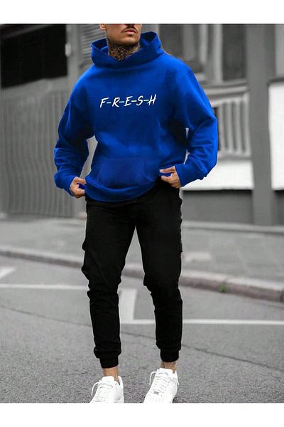 DUBU BUTİK Modrá černá Fresh tepláková souprava - mikina Jogger s dvířky