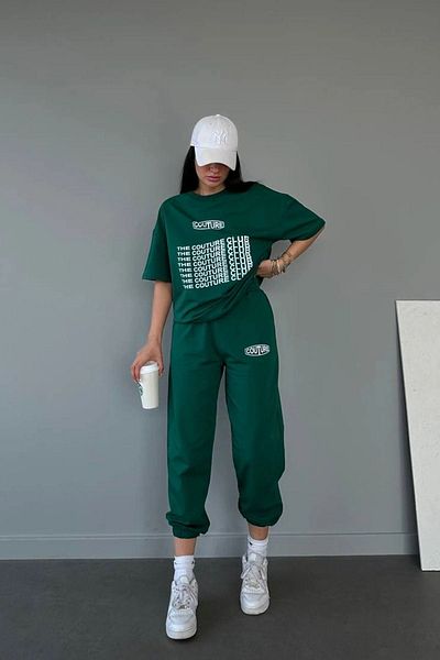 CLAYES Couture Club Πράσινη στάμπα T-shirt Φούτερ Jogger Σετ Oversize Bike Yak