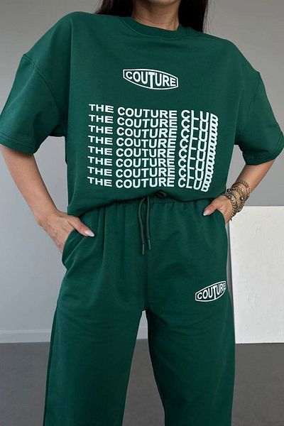 CLAYES Couture Club Πράσινη στάμπα T-shirt Φούτερ Jogger Σετ Oversize Bike Yak