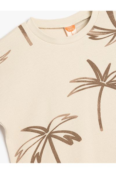 Koton Palm Print Short Sleeve Crew Neck Cotton T-Shirt