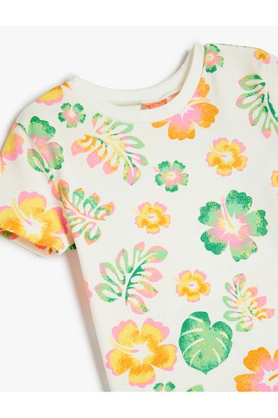 Koton Short Sleeve Floral Printed Crew Neck Cotton T-Shirt