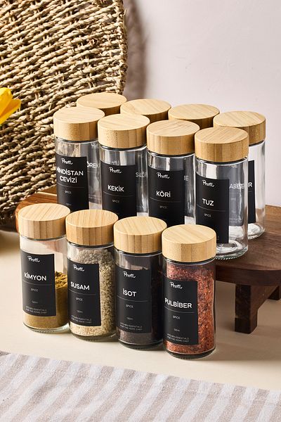 Perotti Raul Bamboo 12-Piece Spice Rack with Wooden Lid 120 ml