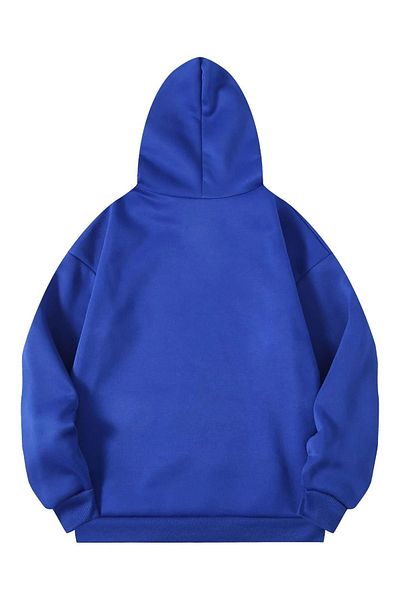 DUBU BUTİK New York Queens Sweatshirt - Sax Blue Printed Oversize Hoodie
