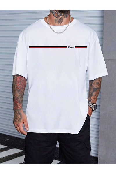 VBSVİBES Πλεκτό μπλουζάκι Unisex White Oversize Line Paris Printed