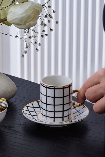 Karaca Perry Striped Coffee Cup Set for 6 People 90 ml