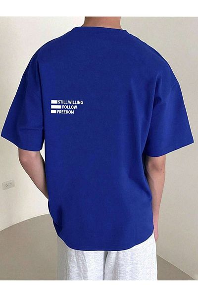 VBSVİBES Tricou tricotat cu imprimeu Unisex Sax Blue Oversiz Still Follow Freedom