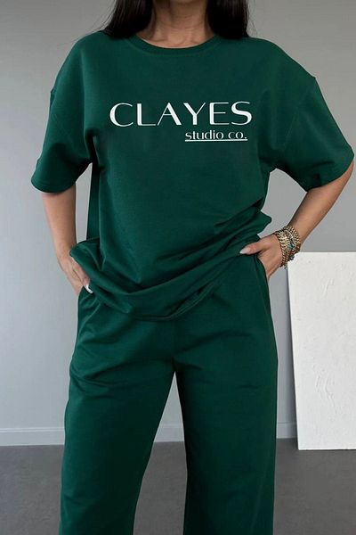 CLAYES ΣΕΤ NEfTi GREEN OVERSIZE T-shirt και SwEaTpanTs - CrEw NEck