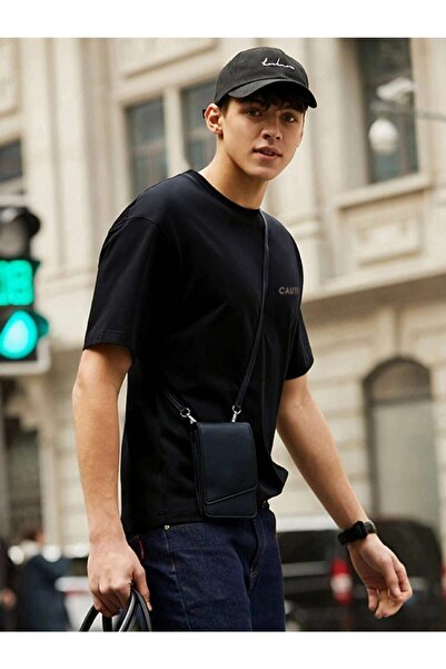 VBSVİBES Мъжка черна тениска с щампи с предпазлив размер