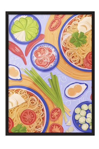 Postifull Pictură cu cadru negru, Spaghetti Bolonese, Pictură de perete pentru bucătărie din seria Comfort, NR: 109150