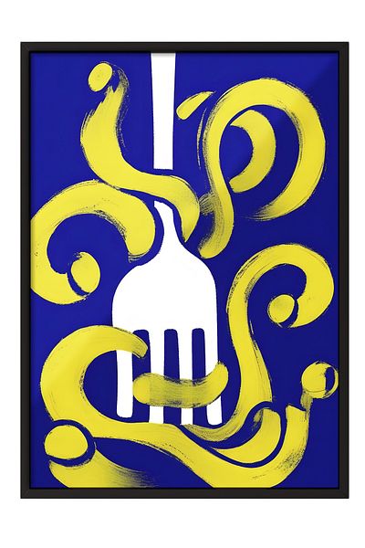 Postifull Black Framed Painting, Art of Fork, Comfort Series Kitchen Wall Painting, No:109135