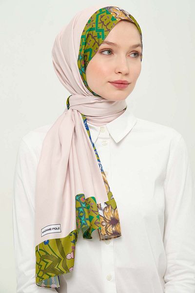 Madame Polo Digital Twil Shawl Multicolored Patterned Wrinkle-Free Non-Slip 75X180 cm