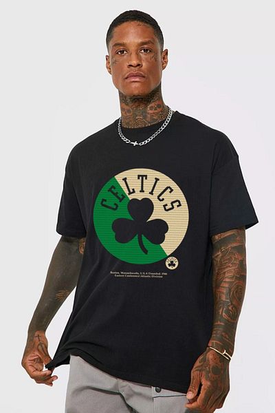 VBSVİBES Tricou negru oversize cu imprimeu Celtc pentru bărbați