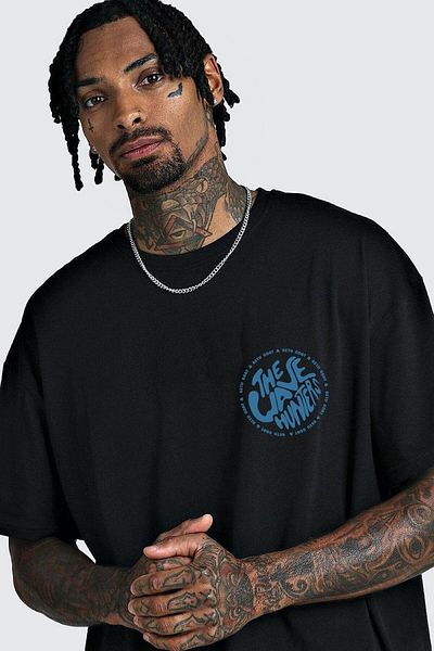 VBSVİBES Unisex Black Oversize The Wave Hunters Printed Knitted T-shirt