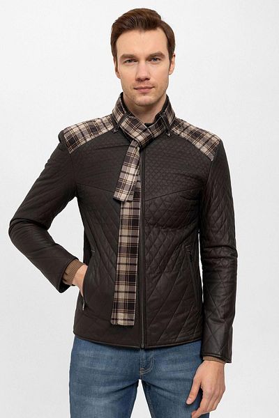 Deriderim Brown Steven Men's Shawl Quilted Genuine Leather Coat