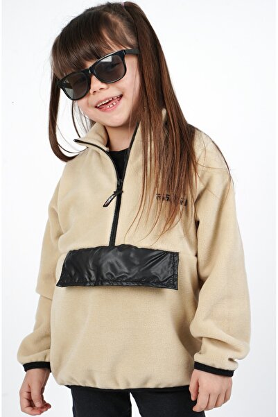 DUBLİNO KİDS Girl's Fleece Stand Collar Semi-Zip Sweatshirt