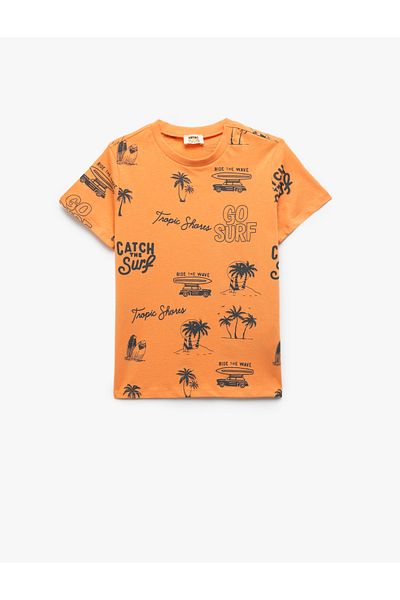 Koton Crew Neck Printed Short Sleeve Cotton T-Shirt