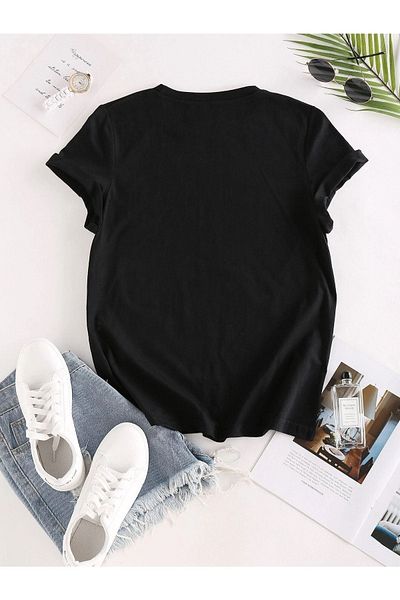 VBSVİBES Women's Black Oversize Cat Printed T-shirt