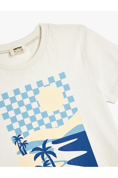 Koton Tricou din bumbac cu mânecă scurtă, cu decolteu, cu imprimeu