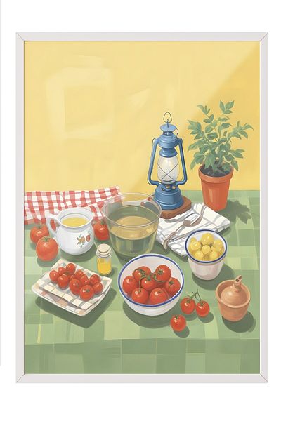 Postifull Pictură cu cadru alb, Picnic, Pictură de perete pentru bucătărie din seria Comfort, NR:109139