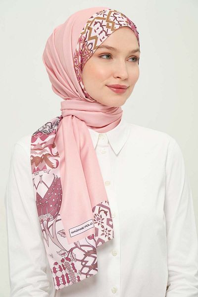 Madame Polo Digital Twil Shawl Multicolored Patterned Wrinkle-Free Non-Slip 75X180 cm