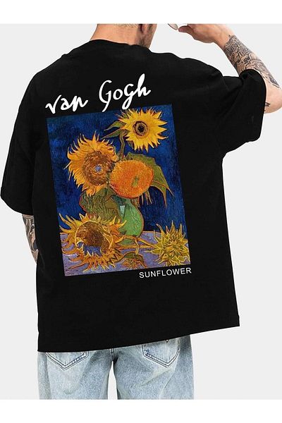 VBSVİBES Unisex Black Oversize Van Gogh Printed Knitted T-shirt
