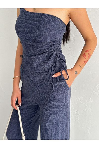 SEVENLINE Women's One Sleeve Side Gathered Blouse Asymmetrical Bottom Top Set