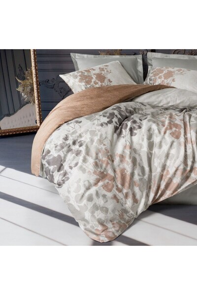 Cotton Box Lenjerie de pat satin de lux 6 piese cu frunze, Cotton Box, Blatt Gri