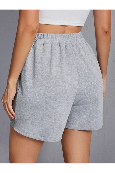 DUBU BUTİK Combed Cotton Shorts - Gray Basic Short Unprinted Uncorded