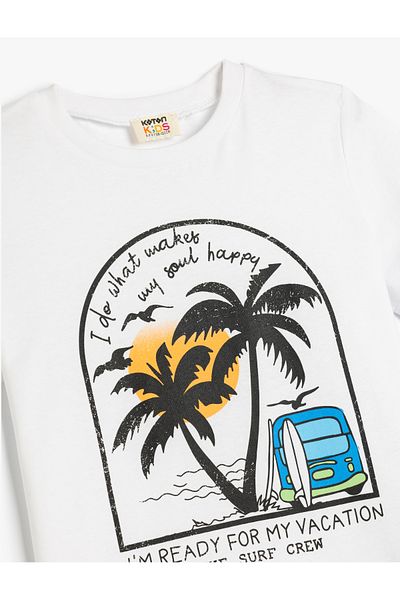 Koton Cotton Palm Printed Crew Neck Short Sleeve T-Shirt